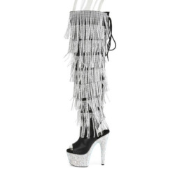 Pleaser BEJEWELED-3019RSF-7 Black Fringes Overknee Boots