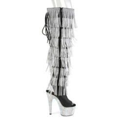Pleaser BEJEWELED-3019RSF-7 Black Fringes Overknee Boots