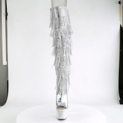 Pleaser BEJEWELED-3019RSF-7 Silver Fringes Overknee Boots