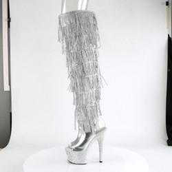 Pleaser BEJEWELED-3019RSF-7 Silver Fringes Overknee Boots