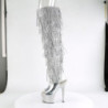 Pleaser BEJEWELED-3019RSF-7 Silver Fringes Overknee Boots