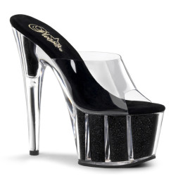 Pleaser ADORE-701G Transparent Black Glitter High Mules
