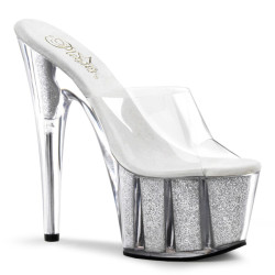 Pleaser ADORE-701G Transparent Silver Glitter Mules