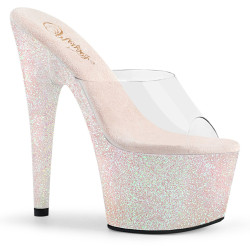 Pleaser ADORE-701HMG Transparent Patent Glitter Mules
