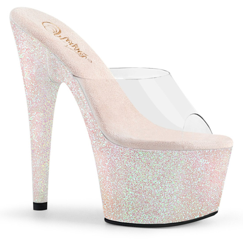 Pleaser ADORE-701HMG Transparent Patent Glitter Mules Pleaser ADORE-701HMG Transparent Patent Glitter Mules