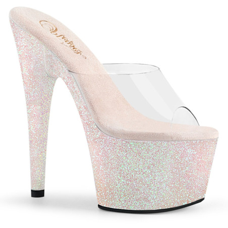 Pleaser ADORE-701HMG Transparent Patent Glitter Mules