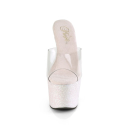 Pleaser ADORE-701HMG Transparent Patent Glitter Mules
