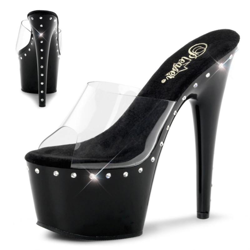 Pleaser ADORE-701LS Transparent Black Mules Women Pleaser ADORE-701LS Transparent Black Mules Women