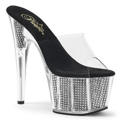Pleaser ADORE-701SRS Transparent Black Strass Mules