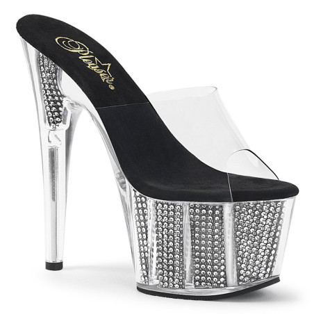 Pleaser ADORE-701SRS Transparent Black Strass Mules