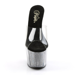Pleaser ADORE-701SRS Transparent Black Strass Mules