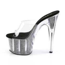 Pleaser ADORE-701SRS Transparent Black Strass Mules