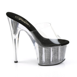 Pleaser ADORE-701SRS Transparent Black Strass Mules