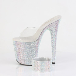 Pleaser BEJEWELED-812RS Silver Heeled Ankle Cuff Mules