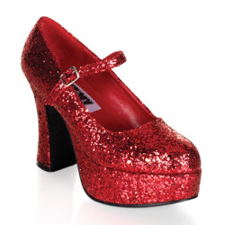 Funtasma MARYJANE-50G Red Glitter Chunky Heeled Pumps