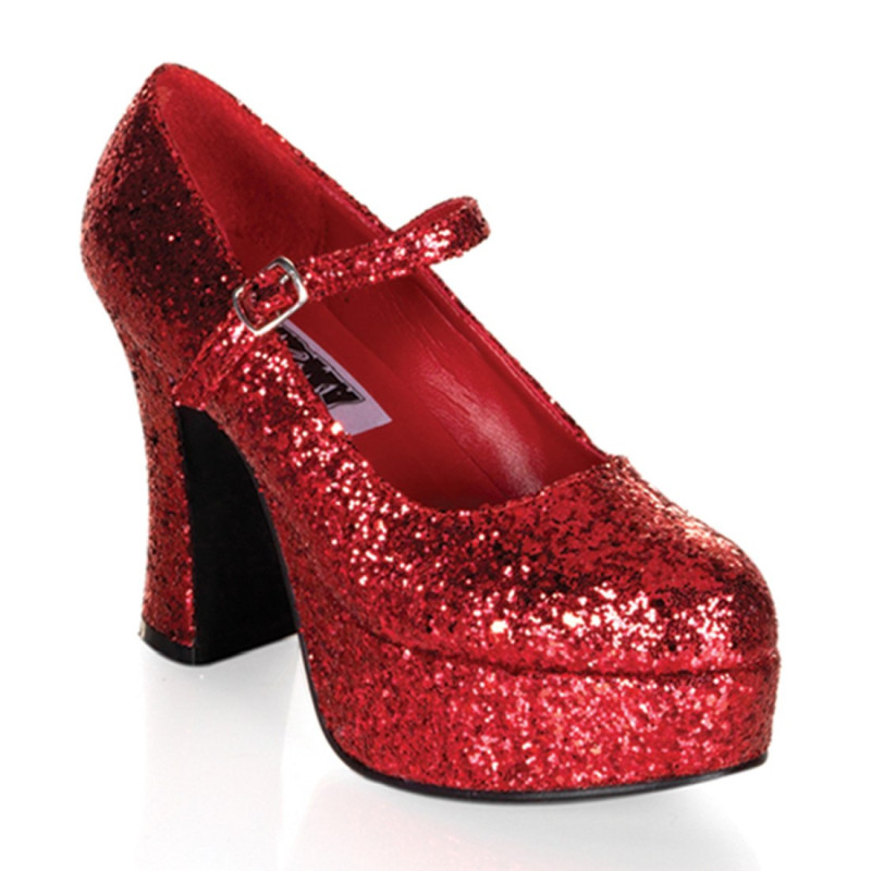 Funtasma MARYJANE-50G Red Glitter Chunky Heeled Pumps