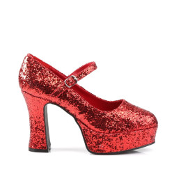 Funtasma MARYJANE-50G Red Glitter Chunky Heeled Pumps