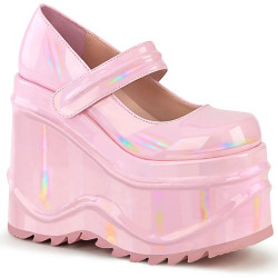 Demonia WAVE-32 Rose Hologram Platform Wedge Pumps