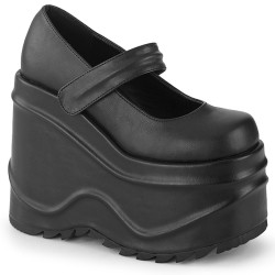 Demonia WAVE-32 Black Vegan Platform Wedge Pumps