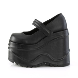 Demonia WAVE-32 Black Vegan Platform Wedge Pumps