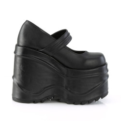 Demonia WAVE-32 Black Vegan Platform Wedge Pumps