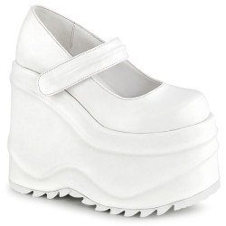 Demonia WAVE-32 White Vegan Platform Wedge Pumps