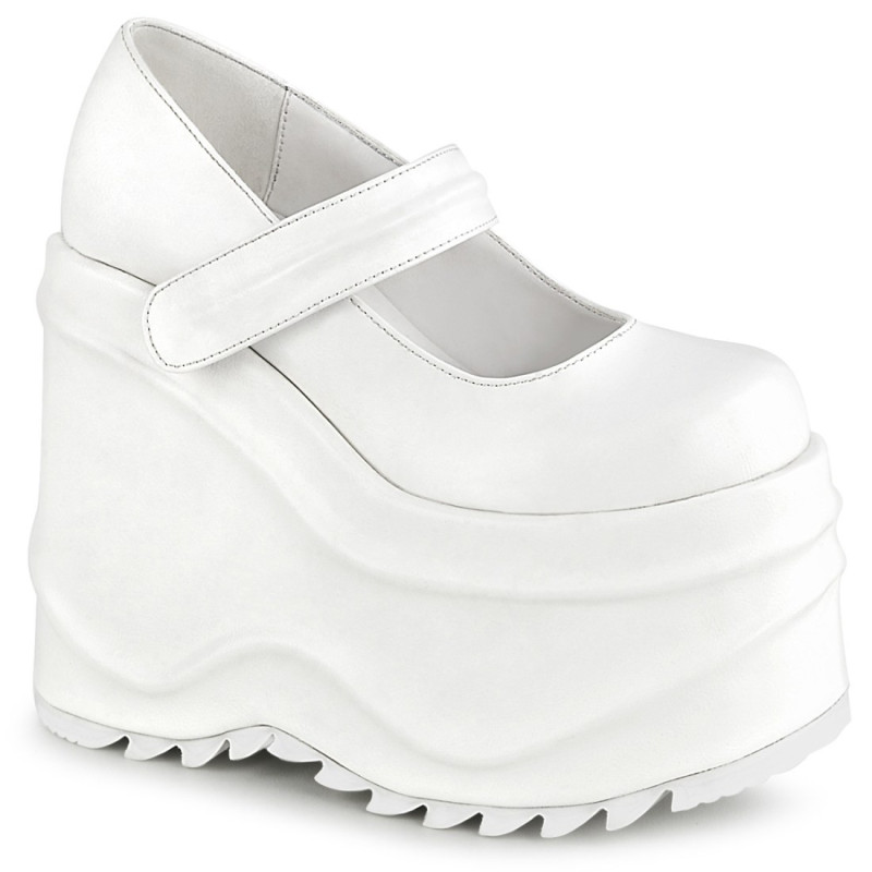 Demonia WAVE-32 White Vegan Platform Wedge Pumps Demonia WAVE-32 White Vegan Platform Wedge Pumps