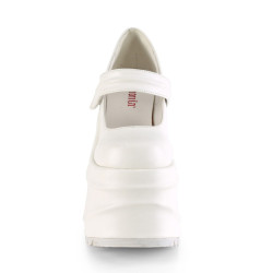 Demonia WAVE-32 White Vegan Platform Wedge Pumps