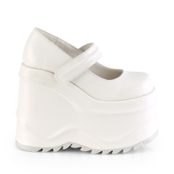 Demonia WAVE-32 White Vegan Platform Wedge Pumps