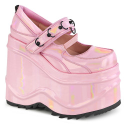Demonia WAVE-48 Rose Hologram Platform Wedge Pumps