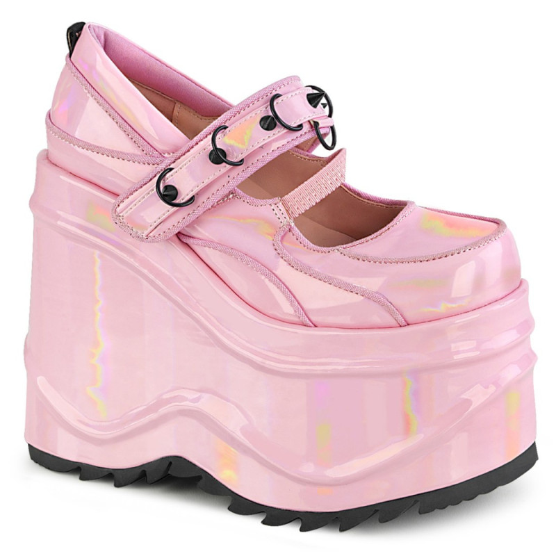 Demonia WAVE-48 Rose Hologram Platform Wedge Pumps Demonia WAVE-48 Rose Hologram Platform Wedge Pumps