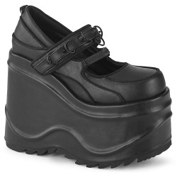 Demonia WAVE-48 Black Vegan Platform Wedge Pumps