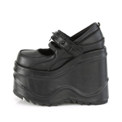 Demonia WAVE-48 Black Vegan Platform Wedge Pumps