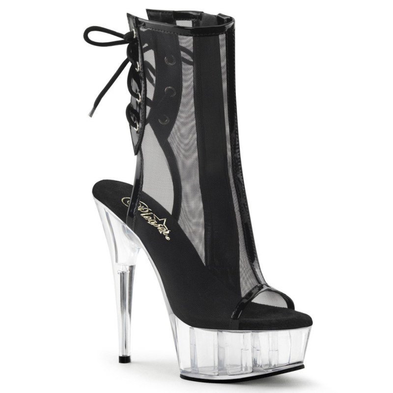 Pleaser DELIGHT-1018MSH Black Patent Mesh Transparent Pleaser DELIGHT-1018MSH Black Patent Mesh Transparent