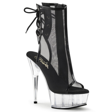Pleaser DELIGHT-1018MSH Black Patent Mesh Transparent