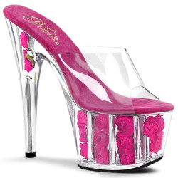 Pleaser ADORE-701FL Transparent Pink Flowers Mules
