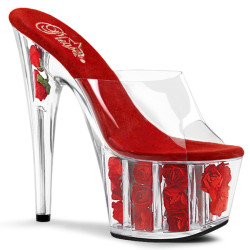 Pleaser ADORE-701FL Transparent Red Flowers Mules