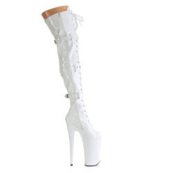 Pleaser BEYOND-3028 White Buckle Thigh High Boots