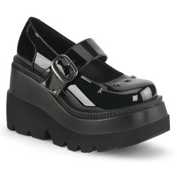Demonia SHAKER-23 Black Patent Platform Wedge Pumps