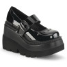 Demonia SHAKER-23 Black Patent Platform Wedge Pumps