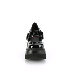 Demonia SHAKER-23 Black Patent Platform Wedge Pumps