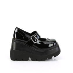 Demonia SHAKER-23 Black Patent Platform Wedge Pumps