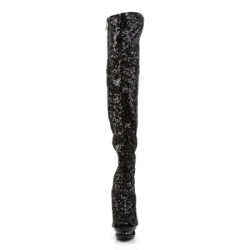 Pleaser BLONDIE-3011 Black Sequins Thigh High Boots