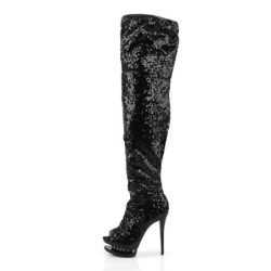 Pleaser BLONDIE-3011 Black Sequins Thigh High Boots