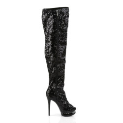 Pleaser BLONDIE-3011 Black Sequins Thigh High Boots