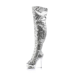 Pleaser BLONDIE-3011 Silver Sequins Thigh High Boots