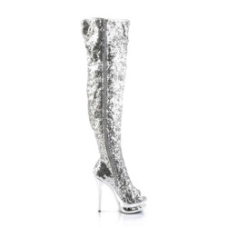 Pleaser BLONDIE-3011 Silver Sequins Thigh High Boots