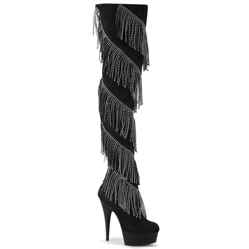 Pleaser DELIGHT-3065 Black Vegan Suede Silver Sale Women Pleaser DELIGHT-3065 Black Vegan Suede Silver Sale Women