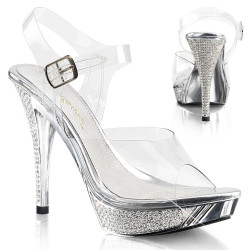 Fabulicious ELEGANT-408 Clear Silver Heeled Sandals