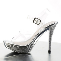 Fabulicious ELEGANT-408 Clear Silver Heeled Sandals